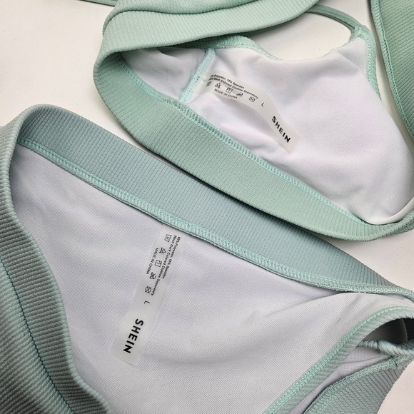 Shein Ribbed Bikini Set L Mint Green High Waist - Picture 6 of 8